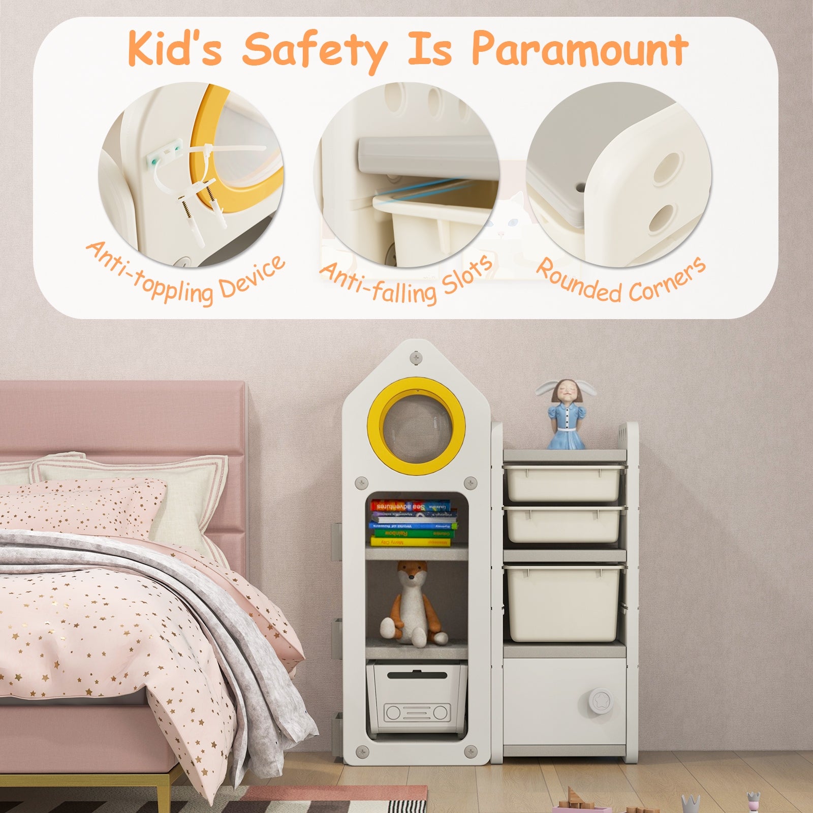 Multipurpose Toy Chest Bookshelf With Mobile Trolley, Gray Kids Storage at Gallery Canada