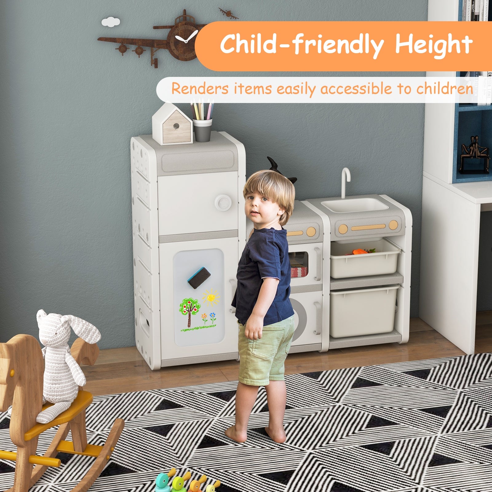 Multipurpose Toy Chest, Bookshelf With Magnetic Whiteboard, Gray Kids Storage at Gallery Canada