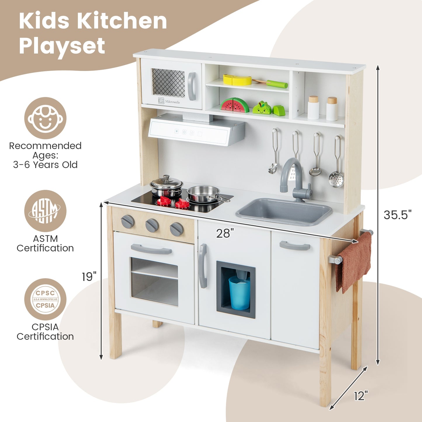 Wooden Pretend Play Kitchen Set, White Play Kitchen Sets at Gallery Canada