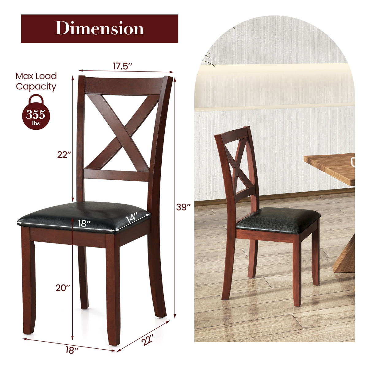 Wooden Kitchen Dining Chair Set, 2 Pack, Padded Seat, Black Dining Chairs at Gallery Canada