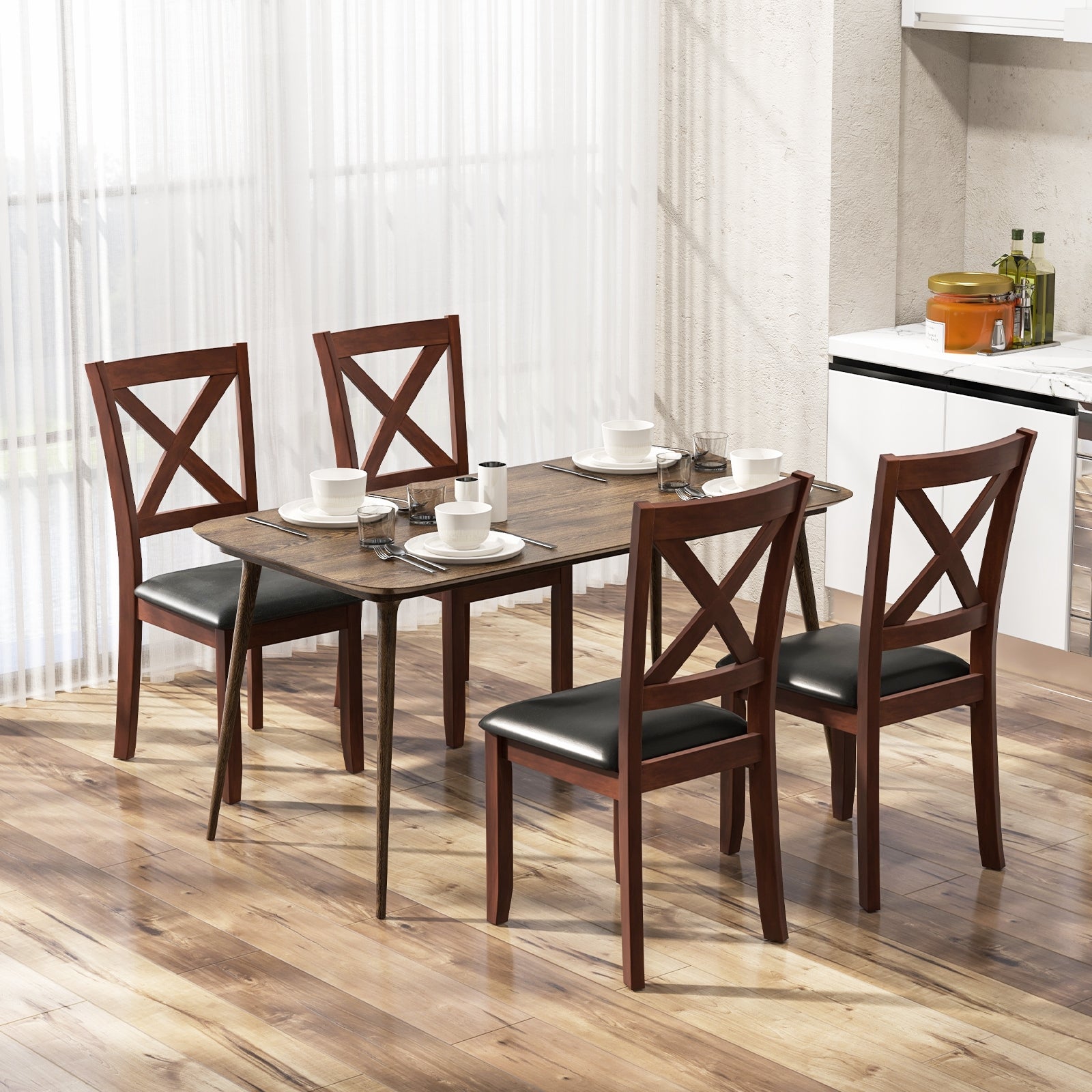 Wooden Kitchen Dining Chair Set, 2 Pack, Padded Seat, Black Dining Chairs at Gallery Canada