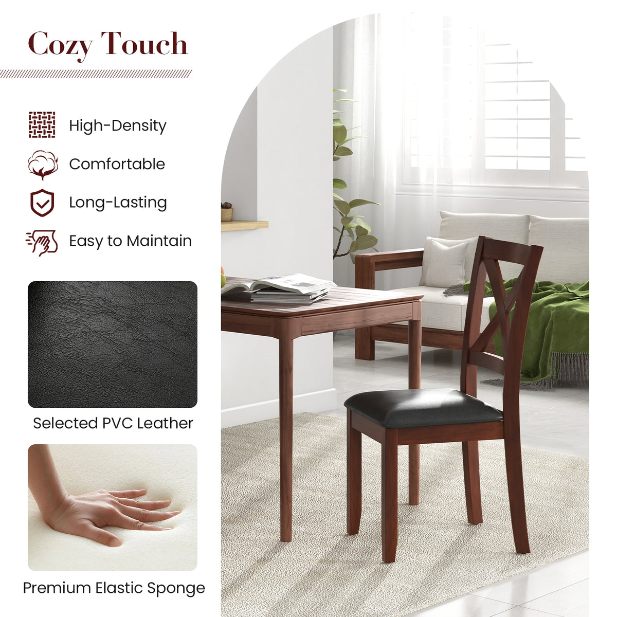 Wooden Kitchen Dining Chair Set, 2 Pack, Padded Seat, Black Dining Chairs at Gallery Canada