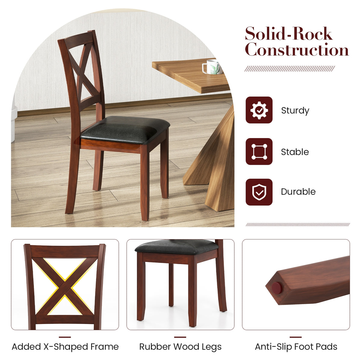 Wooden Kitchen Dining Chair Set, 2 Pack, Padded Seat, Black Dining Chairs at Gallery Canada