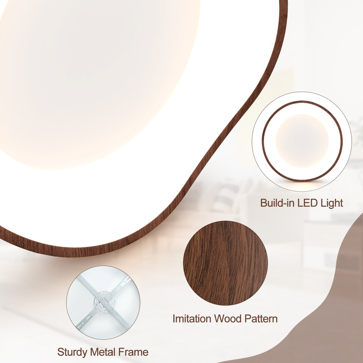 24W Modern LED Ceiling Light, Wood Pattern Metal Frame, Brown Ceiling Lights at Gallery Canada