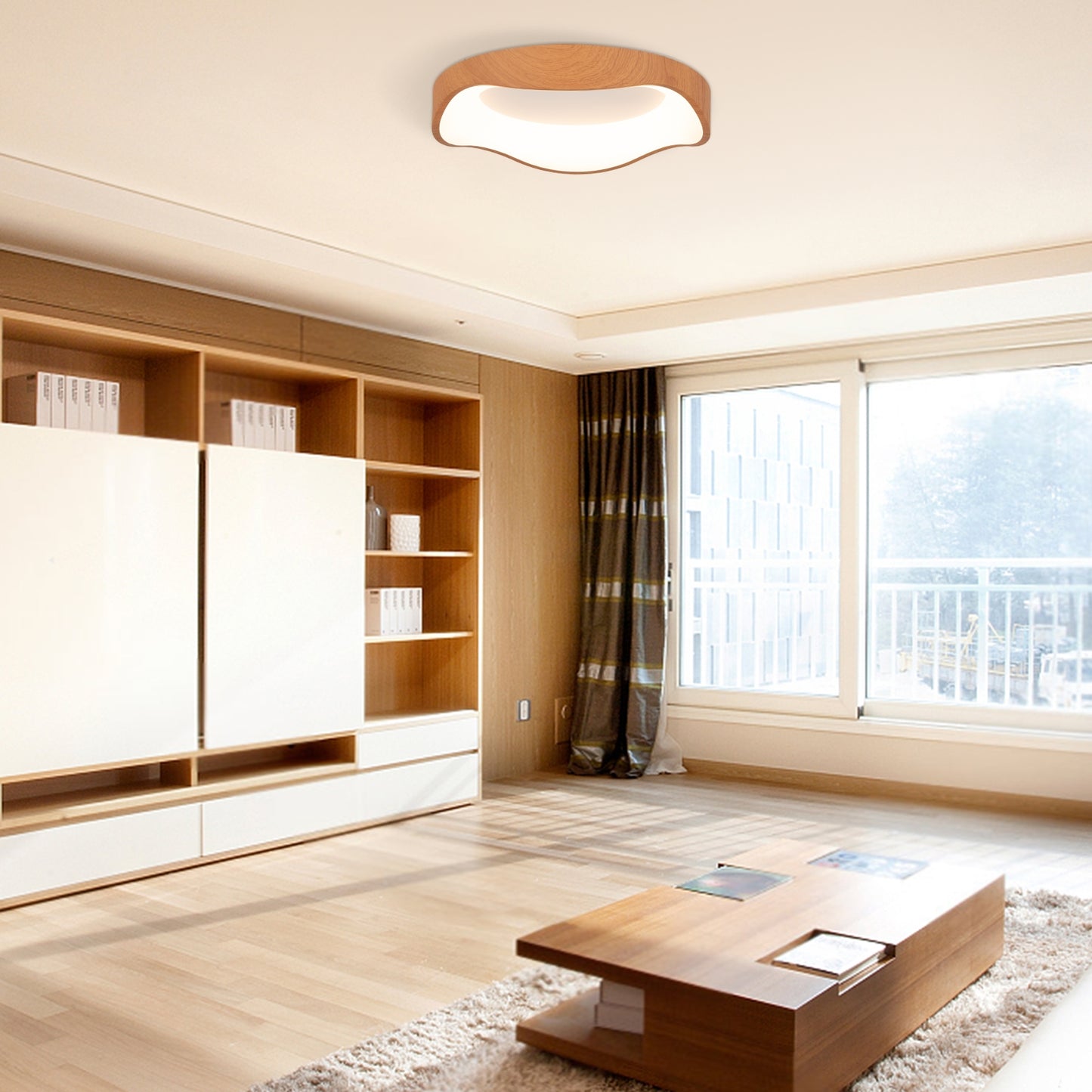 Modern LED Ceiling Light, Wood Pattern, Metal Frame, Natural Ceiling Lights at Gallery Canada