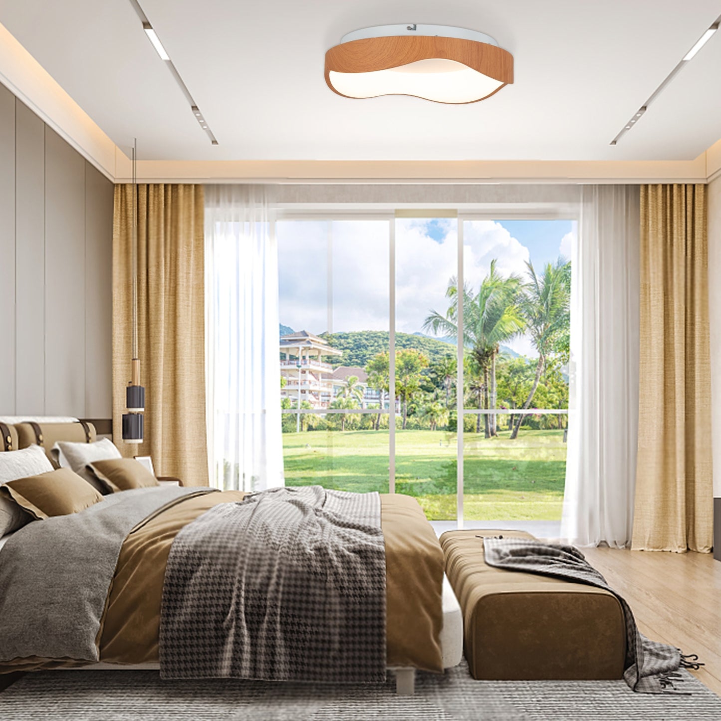 Modern LED Ceiling Light, Wood Pattern, Metal Frame, Natural Ceiling Lights at Gallery Canada
