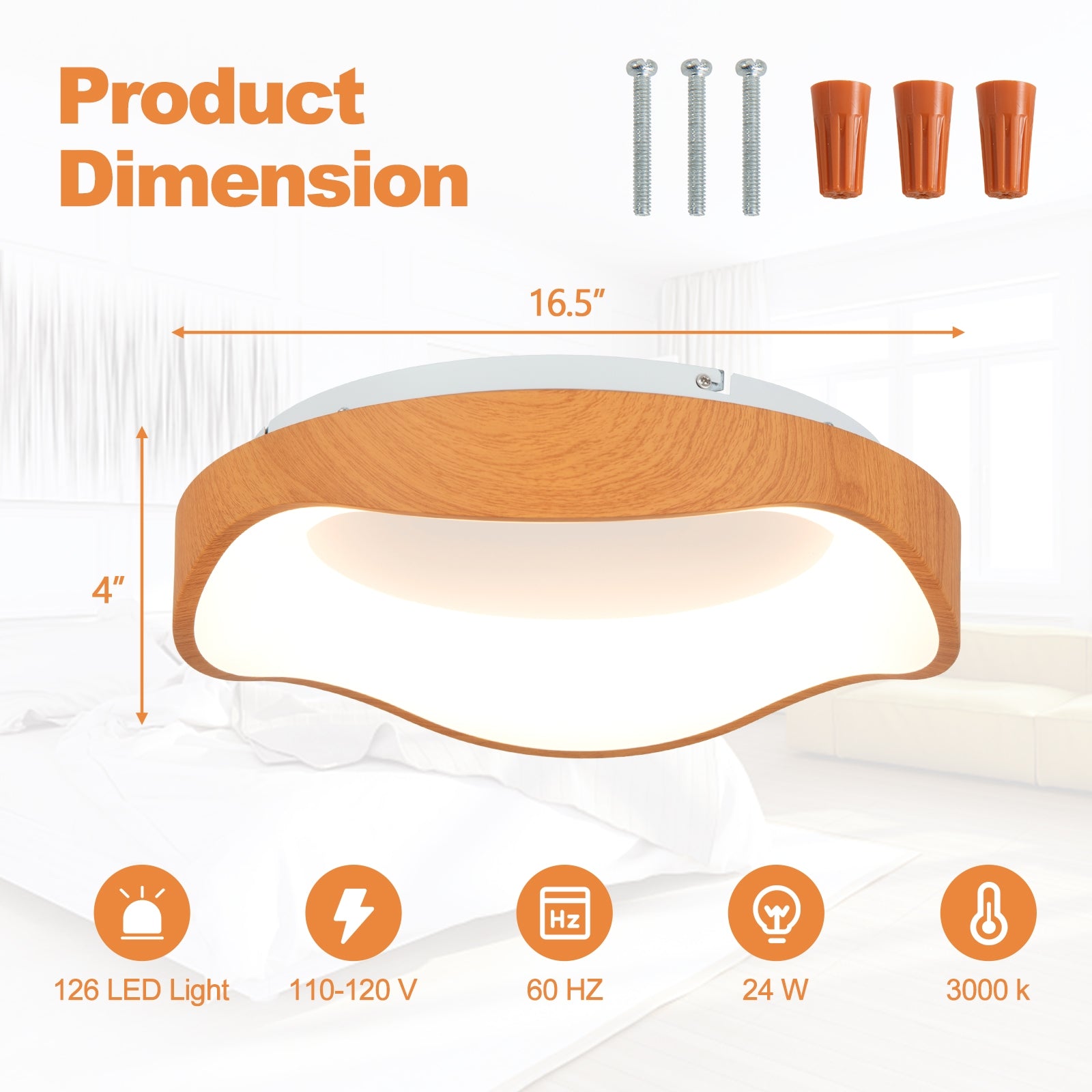 Modern LED Ceiling Light, Wood Pattern, Metal Frame, Natural Ceiling Lights at Gallery Canada