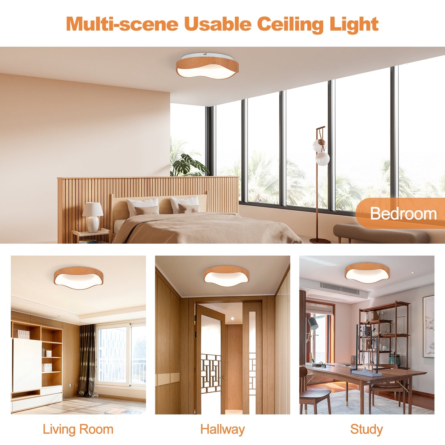 Modern LED Ceiling Light, Wood Pattern, Metal Frame, Natural Ceiling Lights at Gallery Canada