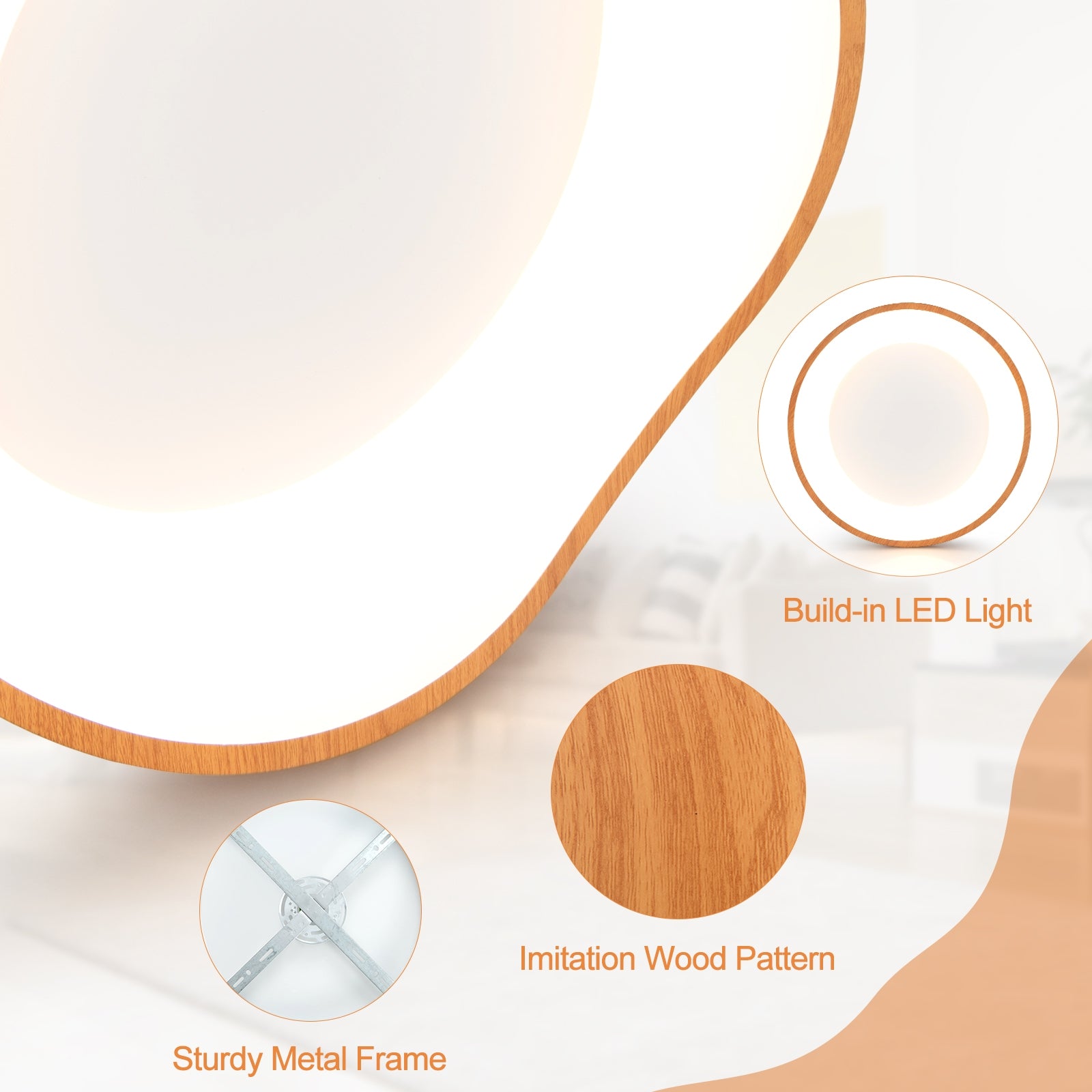Modern LED Ceiling Light, Wood Pattern, Metal Frame, Natural Ceiling Lights at Gallery Canada
