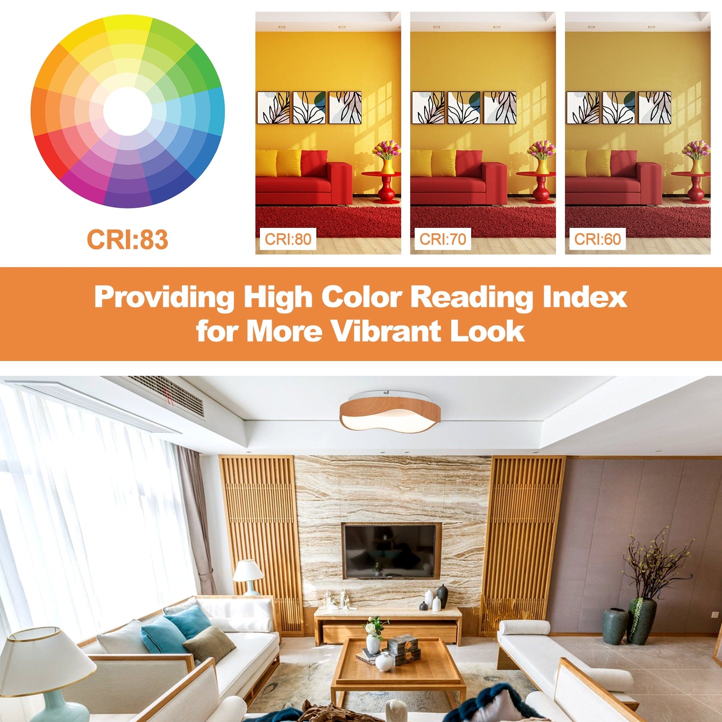 Modern LED Ceiling Light, Wood Pattern, Metal Frame, Natural Ceiling Lights at Gallery Canada