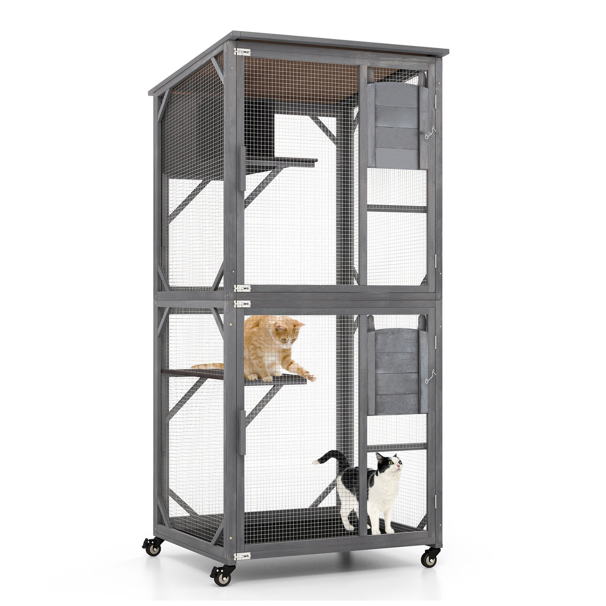 72 Inch Tall Wooden Cat House, Weatherproof Asphalt Roof, Gray Cat Houses Gray at Gallery Canada