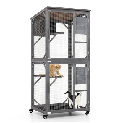 72 Inch Tall Wooden Cat House, Weatherproof Asphalt Roof, Gray Cat Houses at Gallery Canada