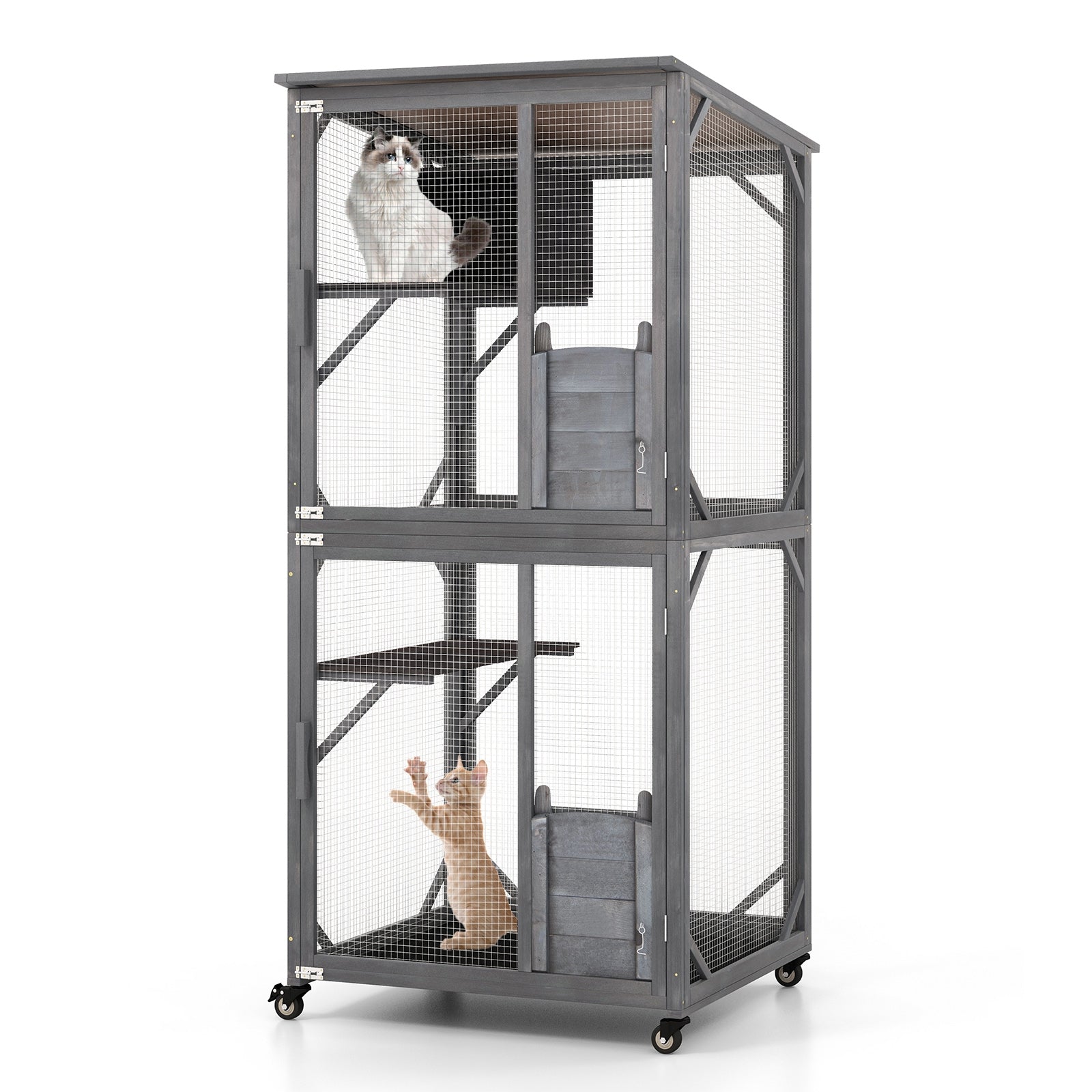 72 Inch Tall Wooden Cat House, Weatherproof Asphalt Roof, Gray Cat Houses at Gallery Canada