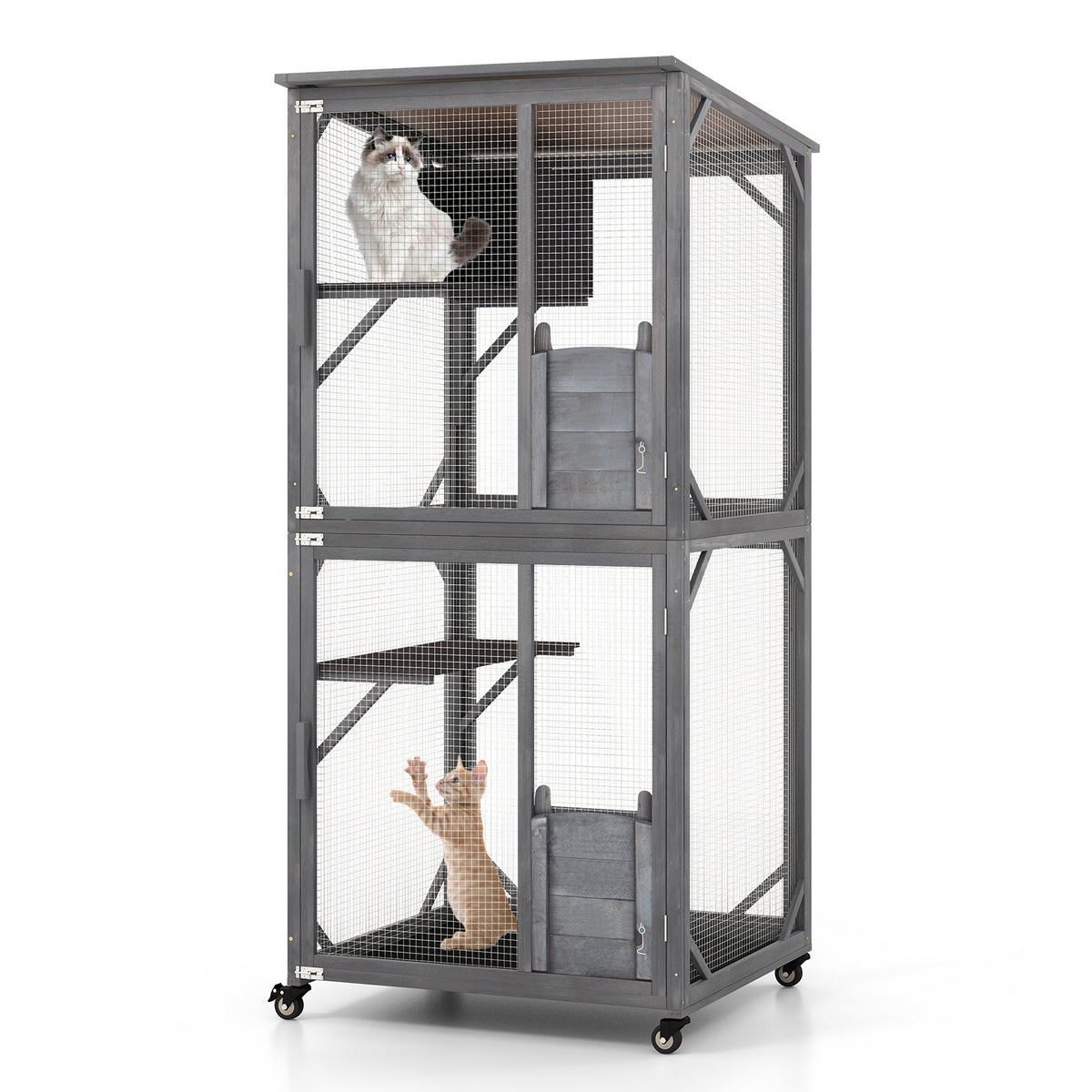 72 Inch Tall Wooden Cat House, Weatherproof Asphalt Roof, Gray Cat Houses at Gallery Canada