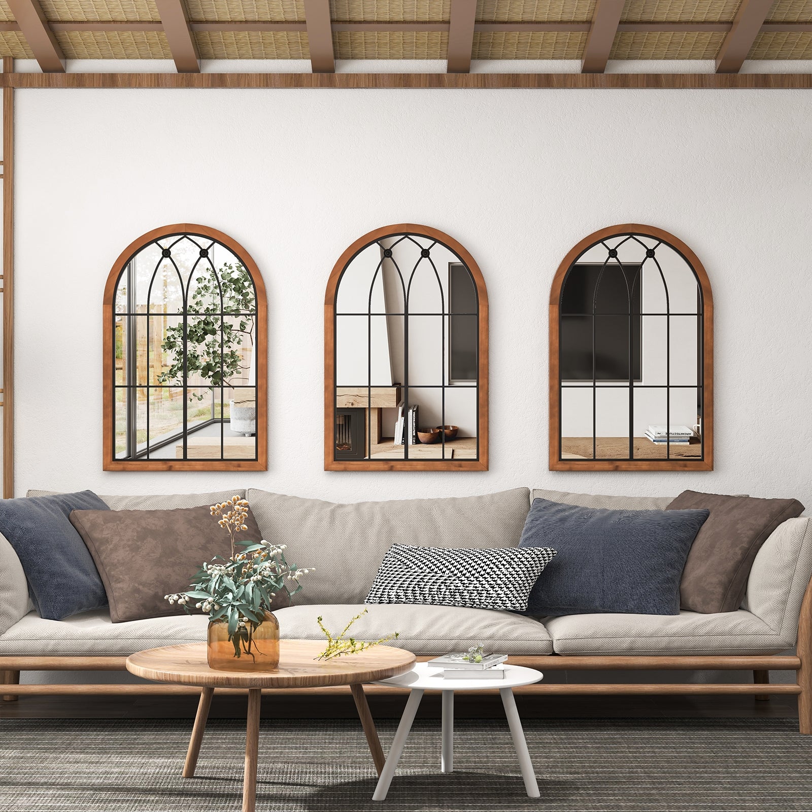 Arched Window Mirror With Back Board, Natural Wall Mirrors at Gallery Canada