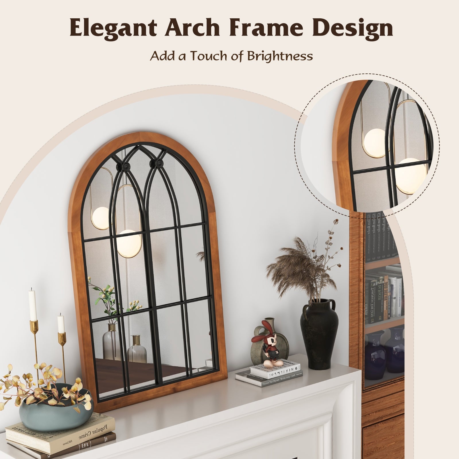 Arched Window Mirror With Back Board, Natural Wall Mirrors at Gallery Canada