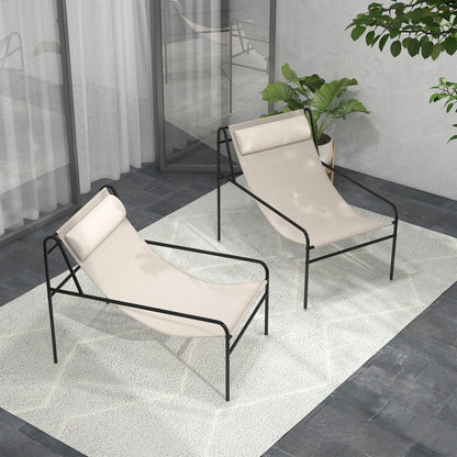 Patio Sling Lounge Chair, Removable Headrest Pillow, Metal Frame, Beige Outdoor Chaise Lounges at Gallery Canada