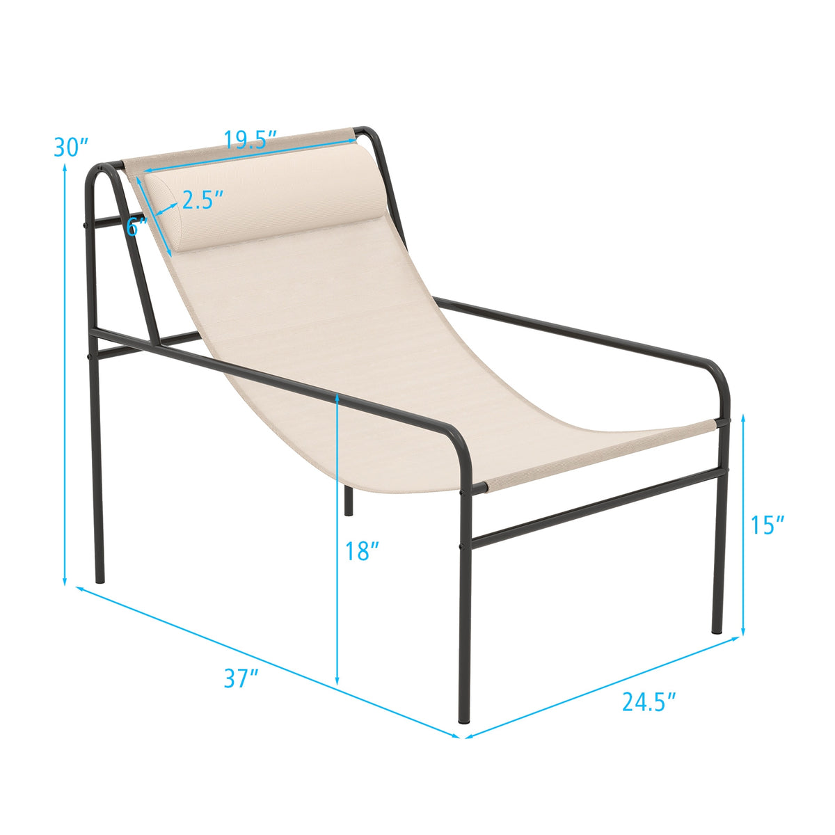 Patio Sling Lounge Chair, Removable Headrest Pillow, Metal Frame, Beige Outdoor Chaise Lounges at Gallery Canada