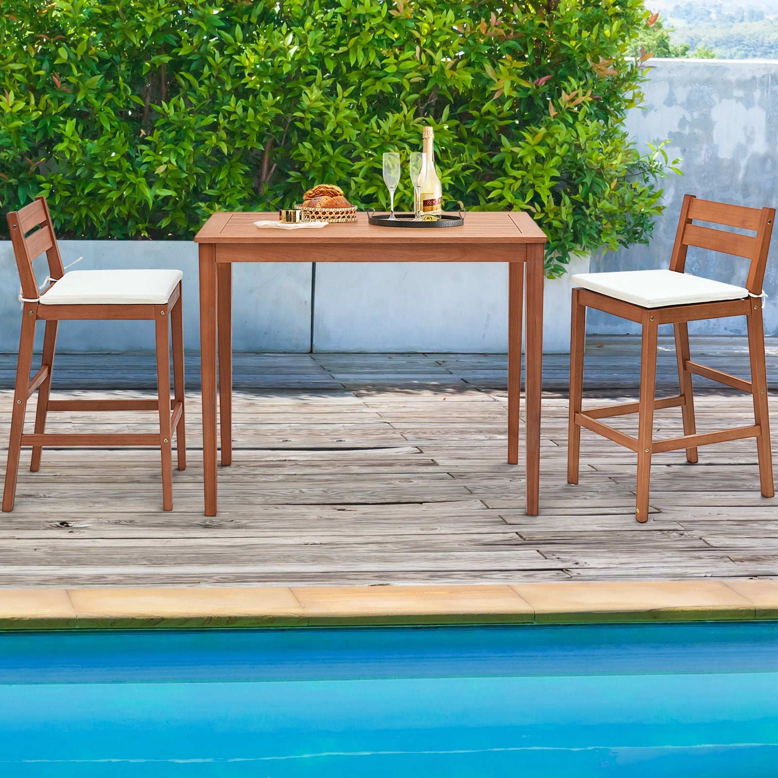 48 Inch x 24 Inch Rectangular Outdoor Eucalyptus Wood Bar Table, Natural Patio Coffee Tables at Gallery Canada