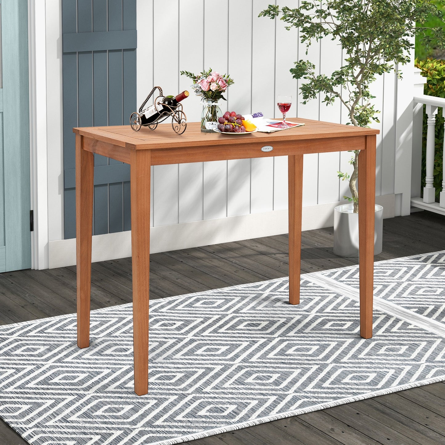 48 Inch x 24 Inch Rectangular Outdoor Eucalyptus Wood Bar Table, Natural Patio Coffee Tables at Gallery Canada