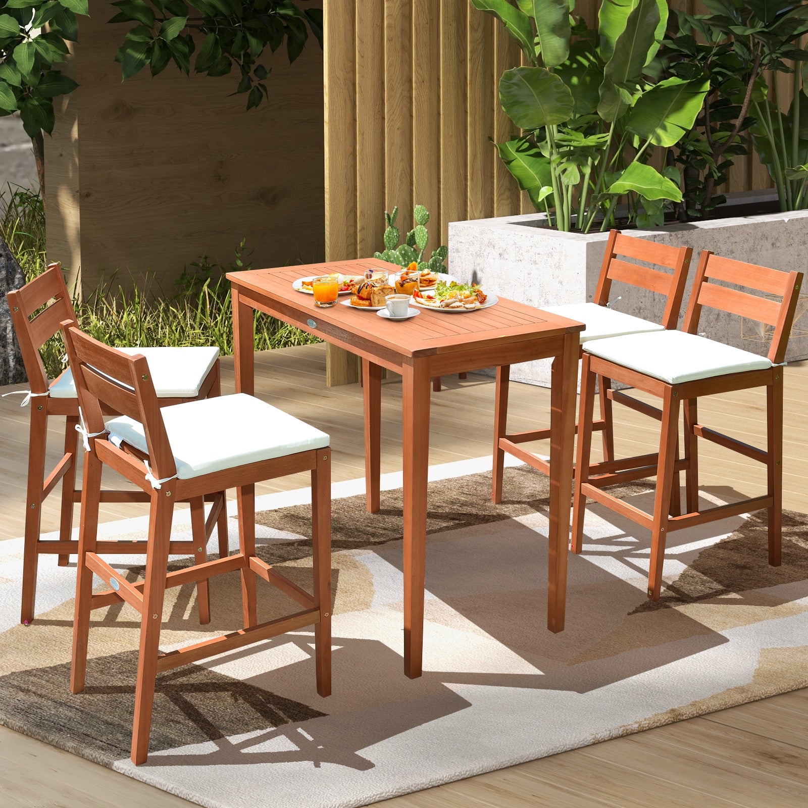 48 Inch x 24 Inch Rectangular Outdoor Eucalyptus Wood Bar Table, Natural Patio Coffee Tables at Gallery Canada