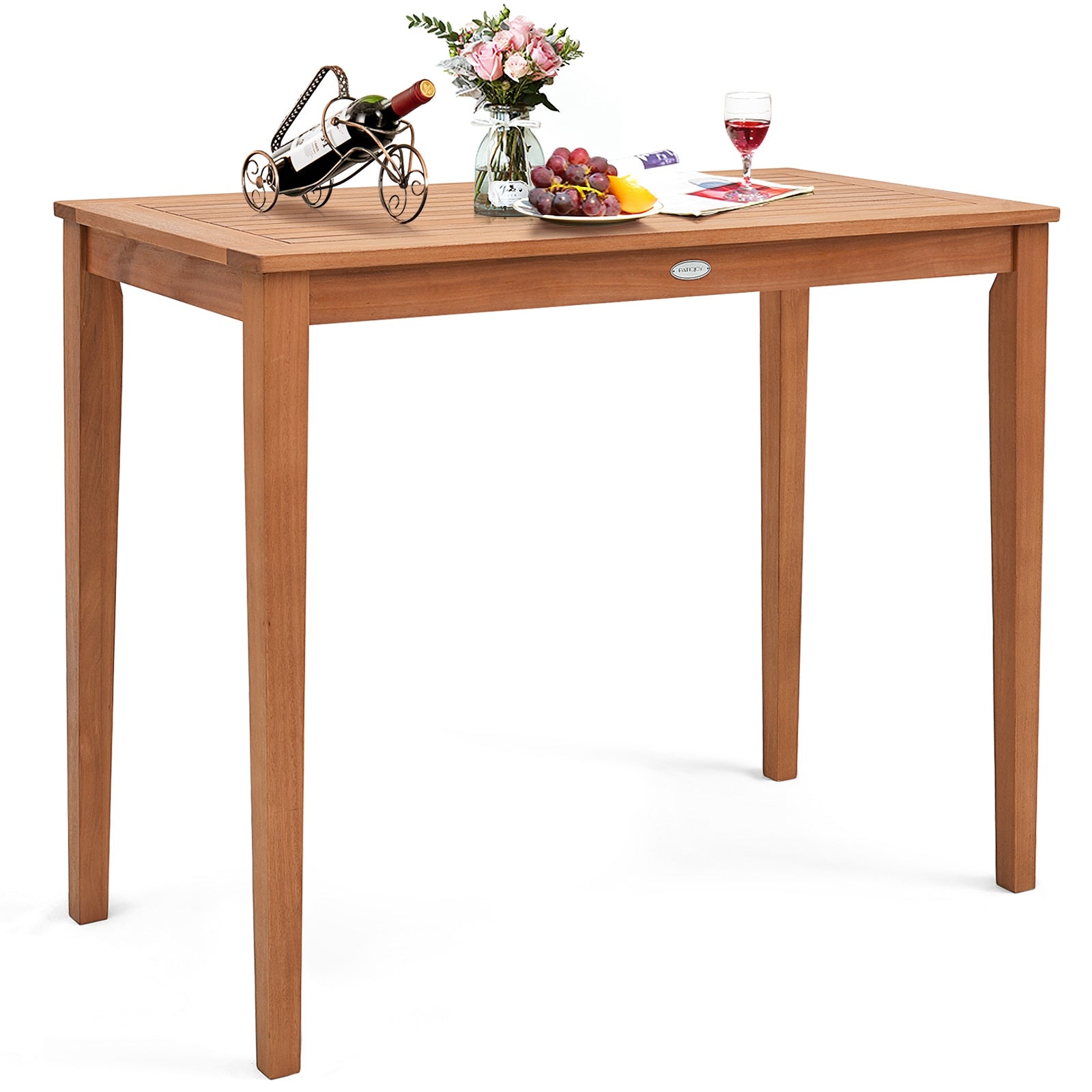 48 Inch x 24 Inch Rectangular Outdoor Eucalyptus Wood Bar Table, Natural Patio Coffee Tables at Gallery Canada