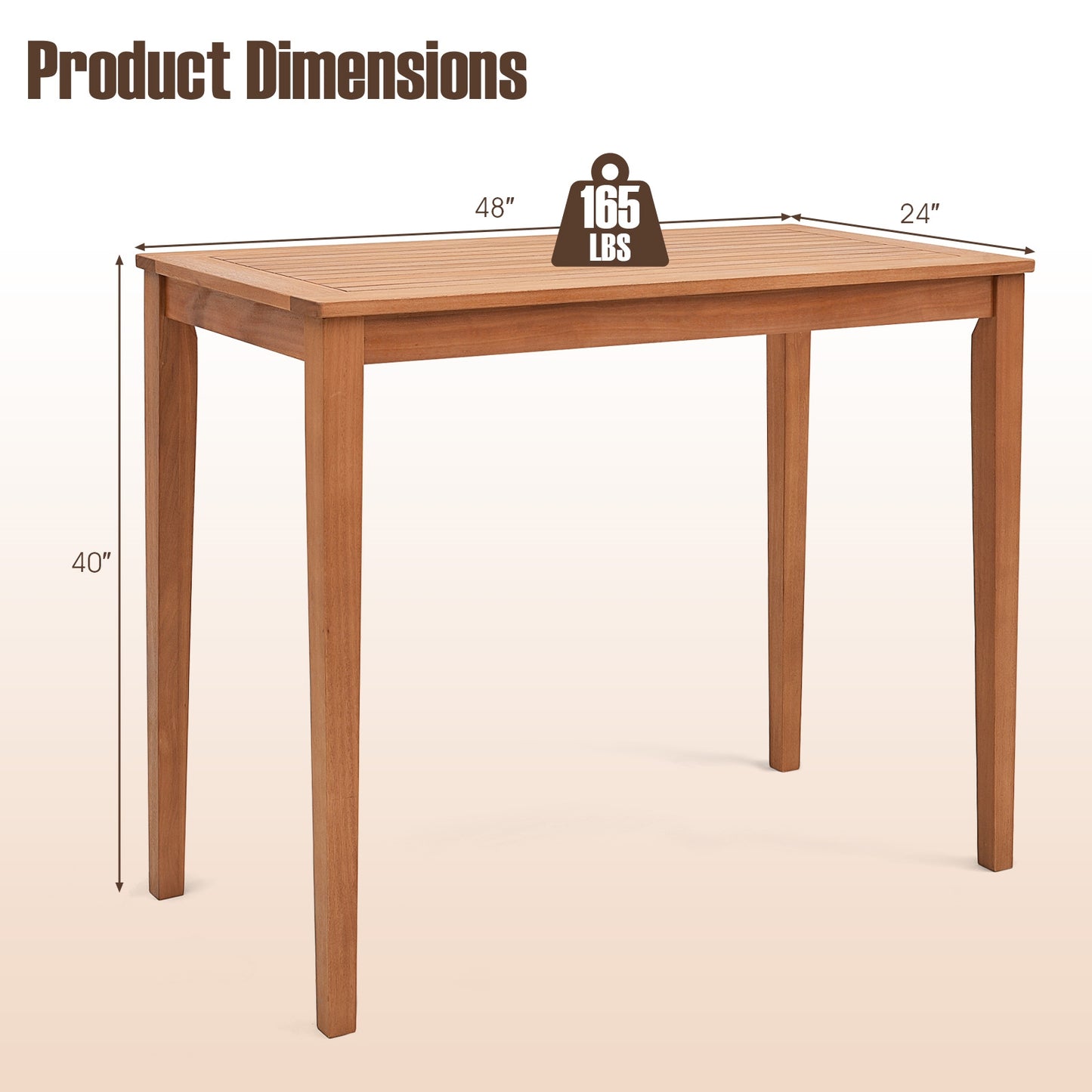 48 Inch x 24 Inch Rectangular Outdoor Eucalyptus Wood Bar Table, Natural Patio Coffee Tables at Gallery Canada