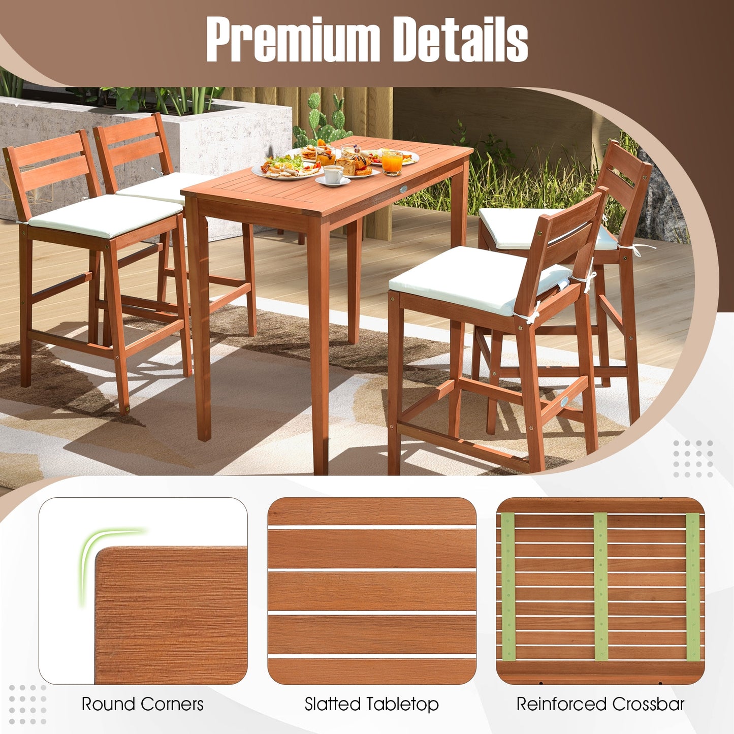 48 Inch x 24 Inch Rectangular Outdoor Eucalyptus Wood Bar Table, Natural Patio Coffee Tables at Gallery Canada