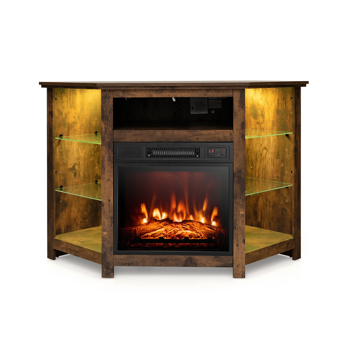 Corner TV Stand With LED Lights, Smart App Control, 50 Inches, Brown Entertainment Centers & TV Stands Rustic Brown at Gallery Canada