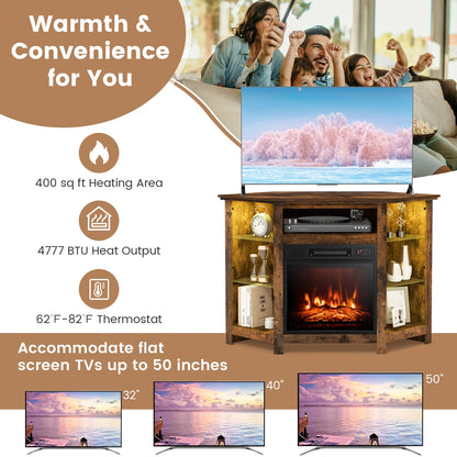 Corner TV Stand With LED Lights, Smart App Control, 50 Inches, Brown Entertainment Centers & TV Stands at Gallery Canada