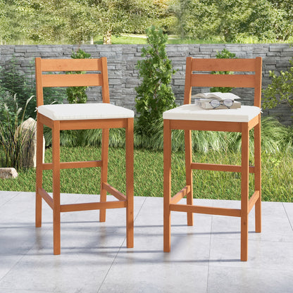 Set Of 2 Outdoor Wood Barstools, Soft Seat Cushion, Off White Patio Bar Furniture at Gallery Canada