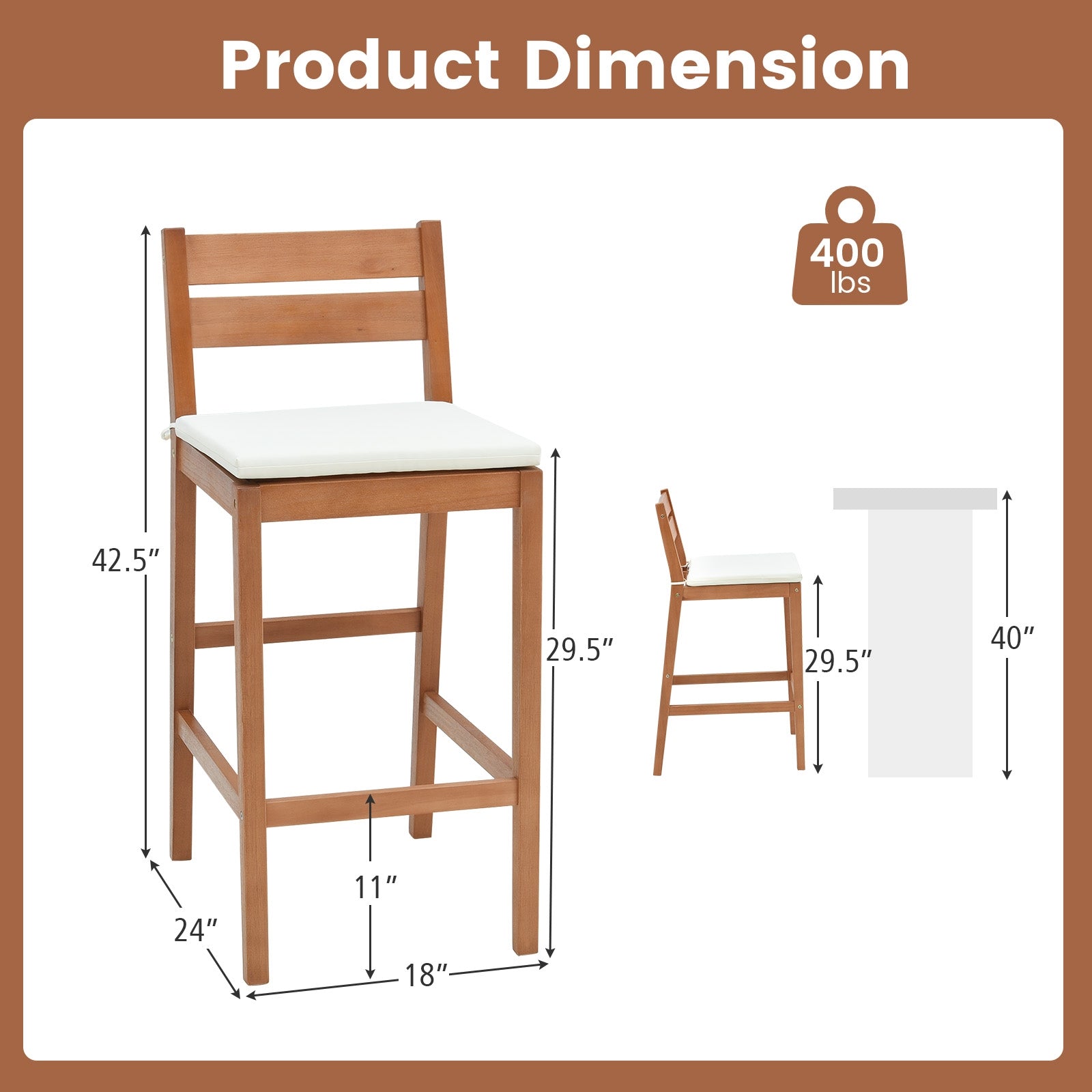Set Of 2 Outdoor Wood Barstools, Soft Seat Cushion, Off White Patio Bar Furniture at Gallery Canada