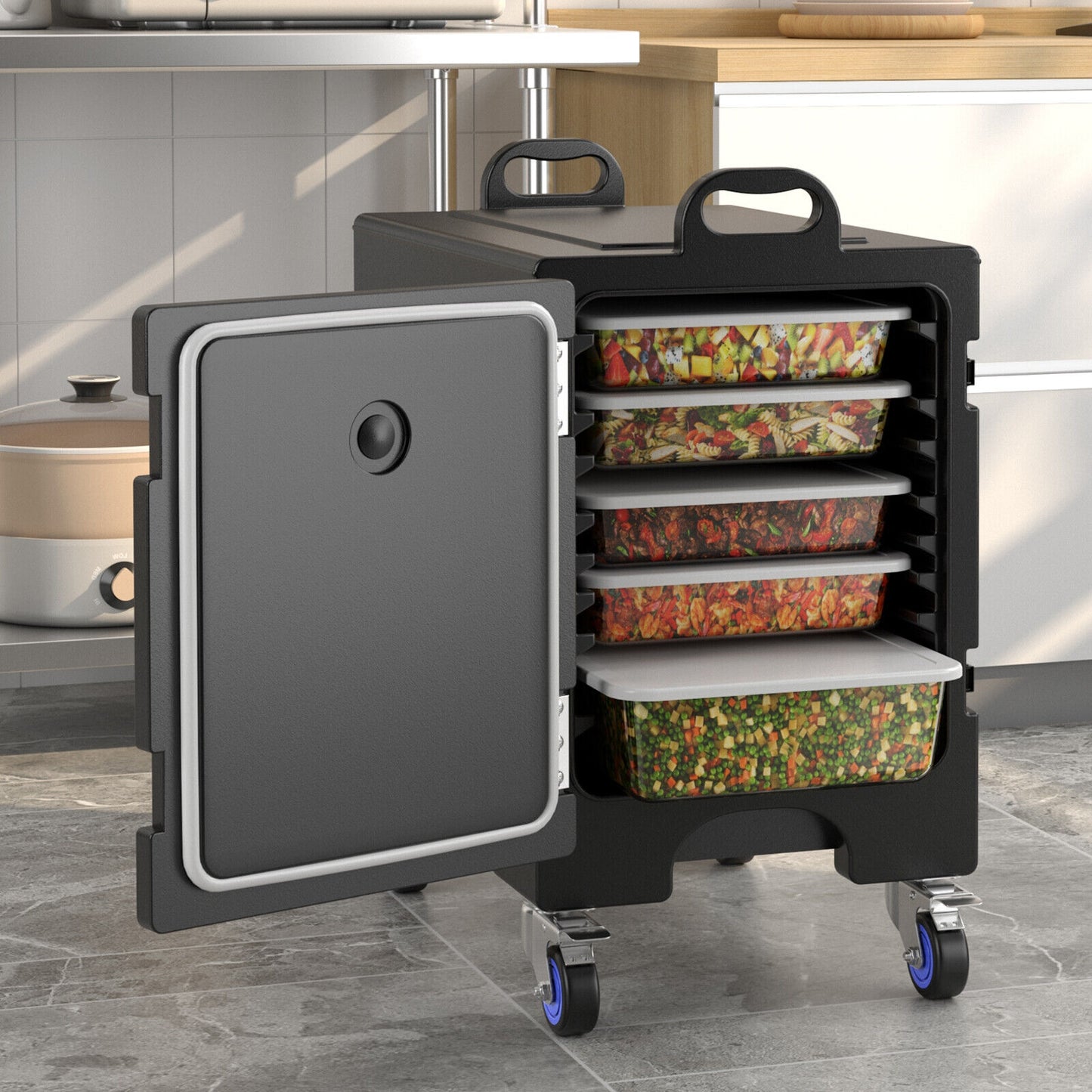 81 Quart Insulated Food Pan Carrier, Stackable, Black Food Warmers & Burners at Gallery Canada