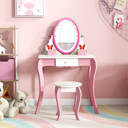 Kids Vanity Table And Stool Set, With Rotating Mirror And Whiteboard, Pink Kids Vanities at Gallery Canada