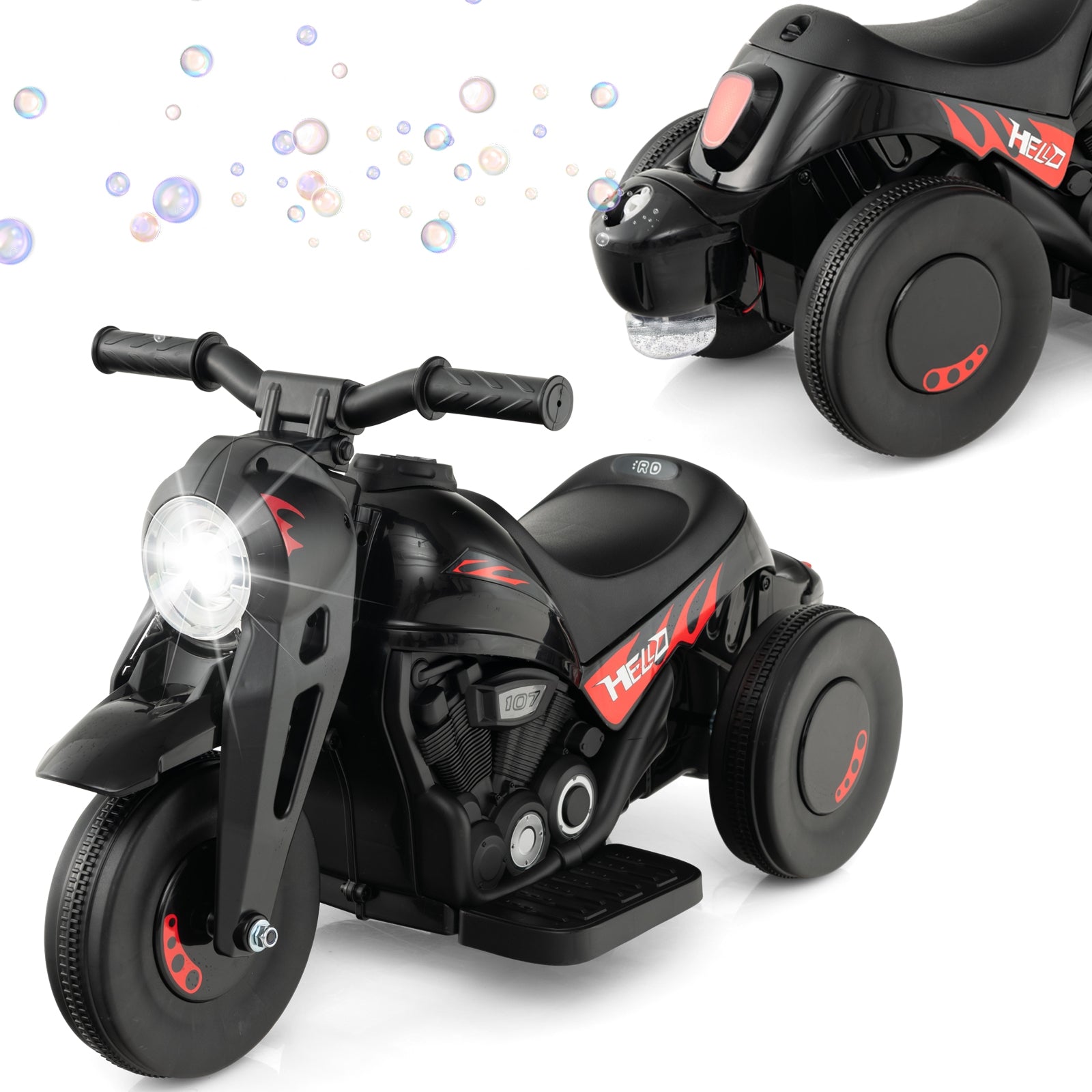Kids Electric Motorcycle, 6V, Bubble Maker, Music, Black Powered Ride On Toys at Gallery Canada