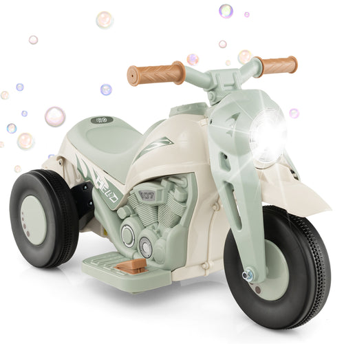 6V Kids Electric Ride On Motorcycle, Bubble Maker, Music, Beige