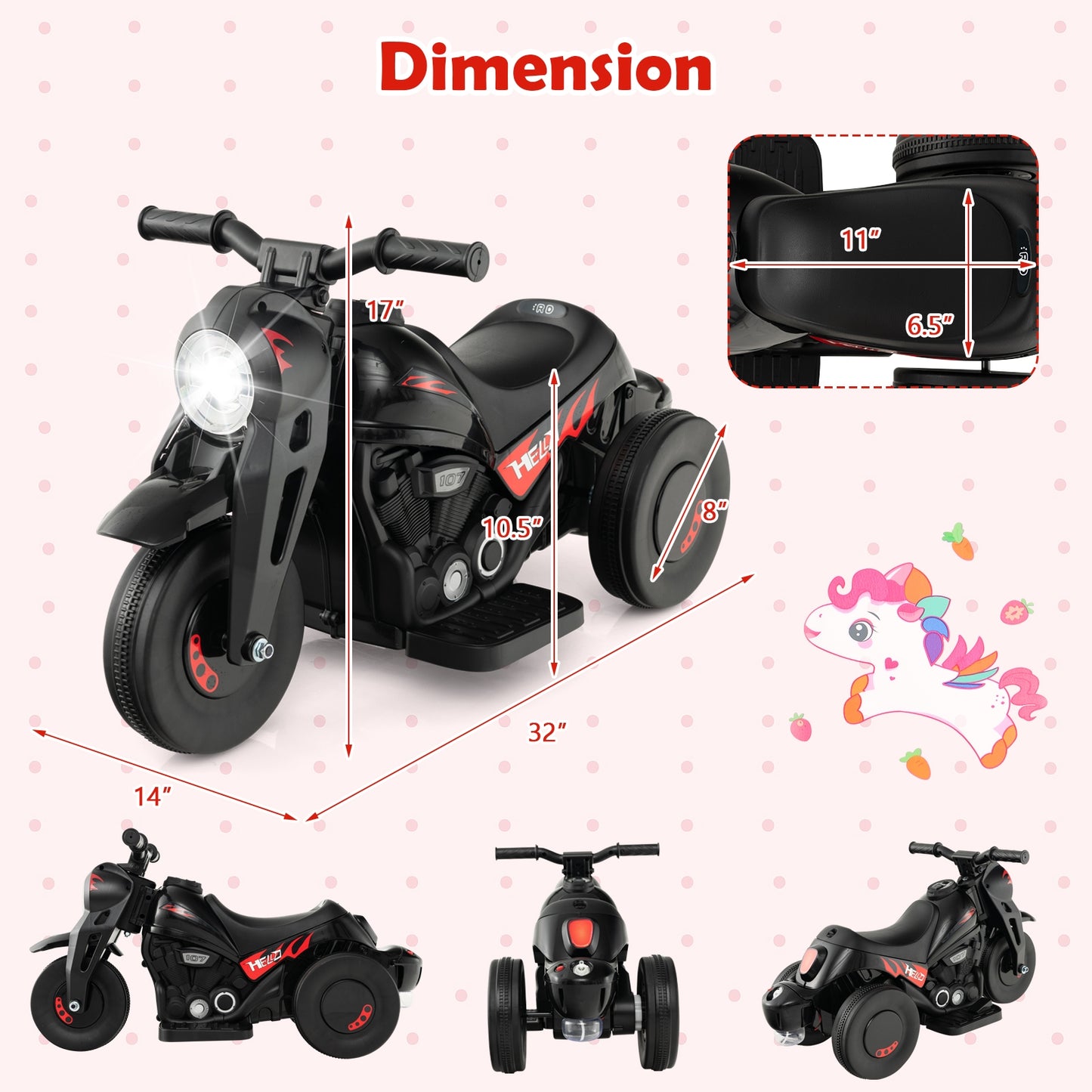 Kids Electric Motorcycle, 6V, Bubble Maker, Music, Black Powered Ride On Toys at Gallery Canada