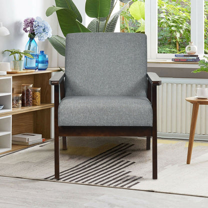 Solid Rubber Wood Fabric Accent Armchair, Gray Accent Chairs at Gallery Canada