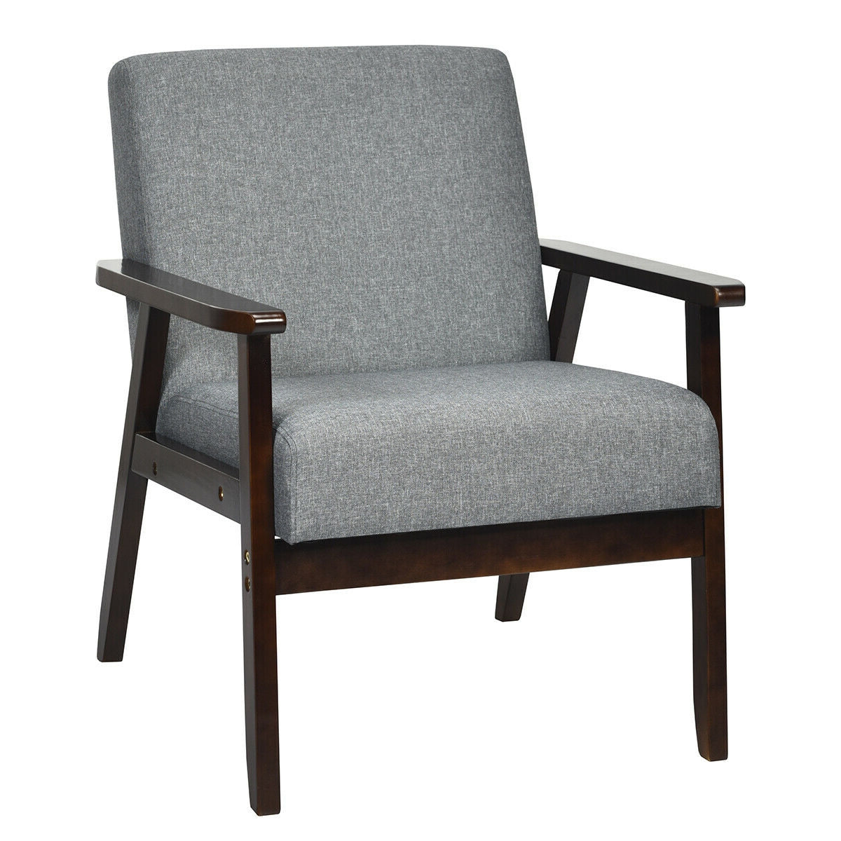 Solid Rubber Wood Fabric Accent Armchair, Gray Accent Chairs at Gallery Canada