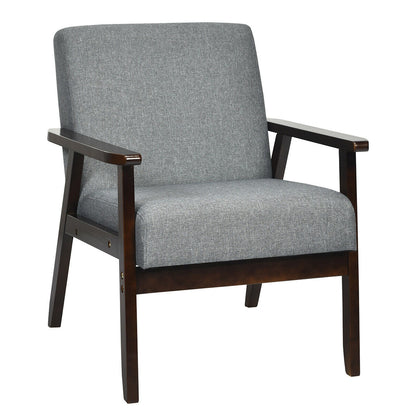 Solid Rubber Wood Fabric Accent Armchair, Gray Accent Chairs at Gallery Canada