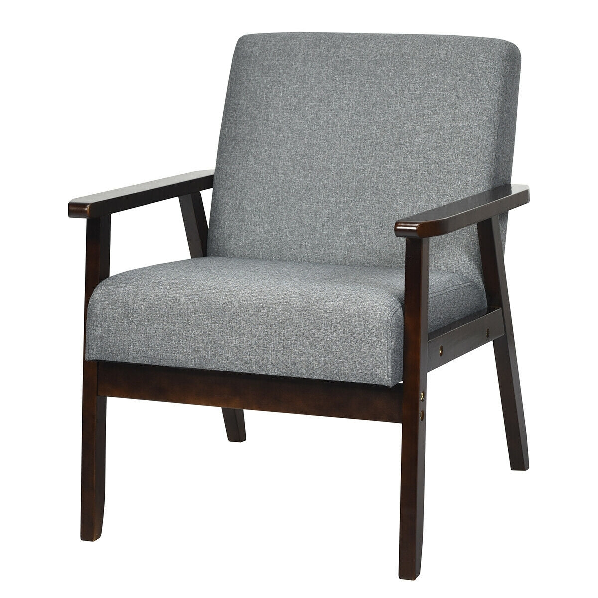 Solid Rubber Wood Fabric Accent Armchair, Gray Accent Chairs at Gallery Canada