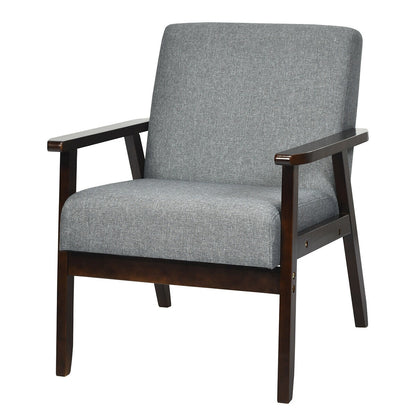 Solid Rubber Wood Fabric Accent Armchair, Gray Accent Chairs at Gallery Canada