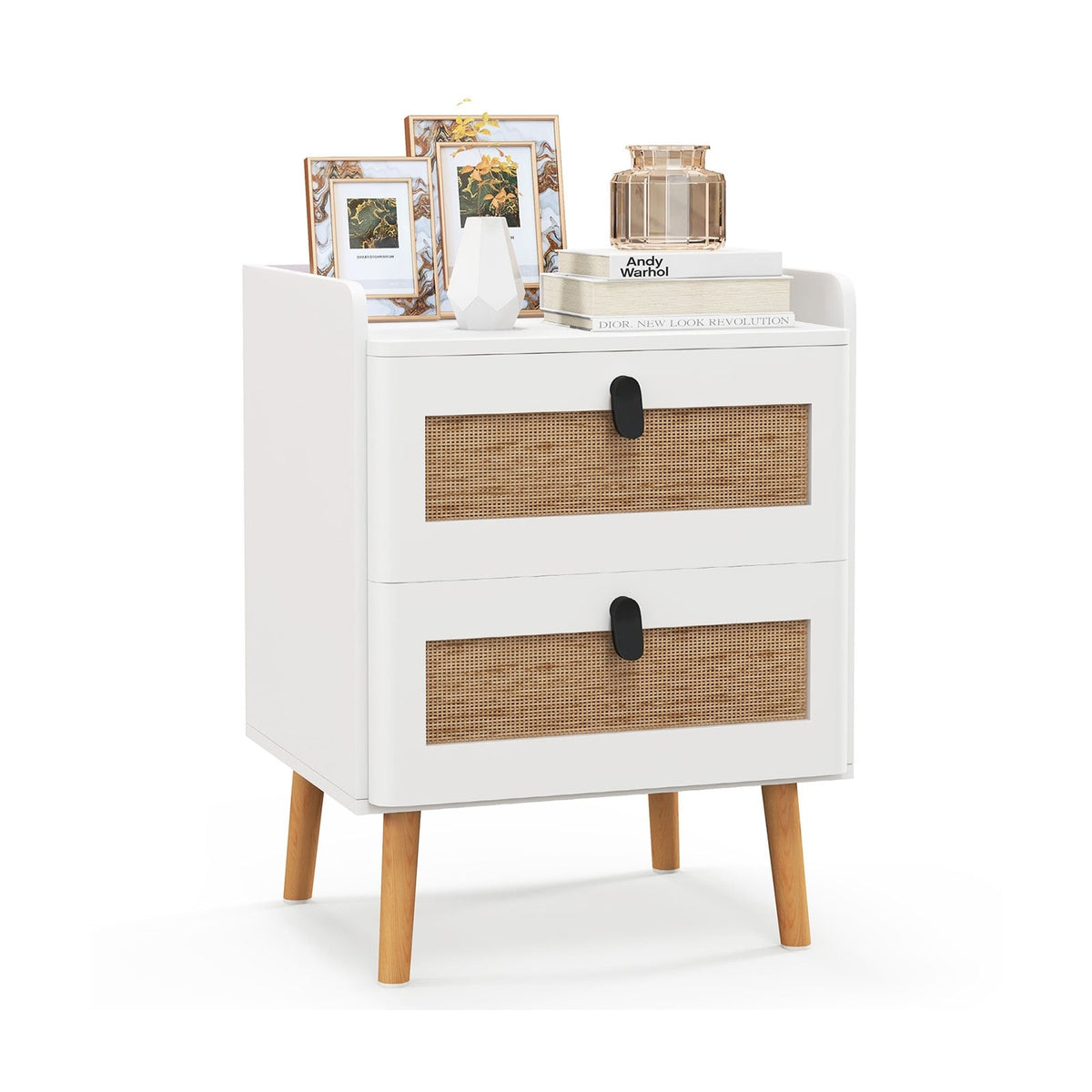 Modern End Table, 2 Rattan Drawers, White End & Side Tables White at Gallery Canada