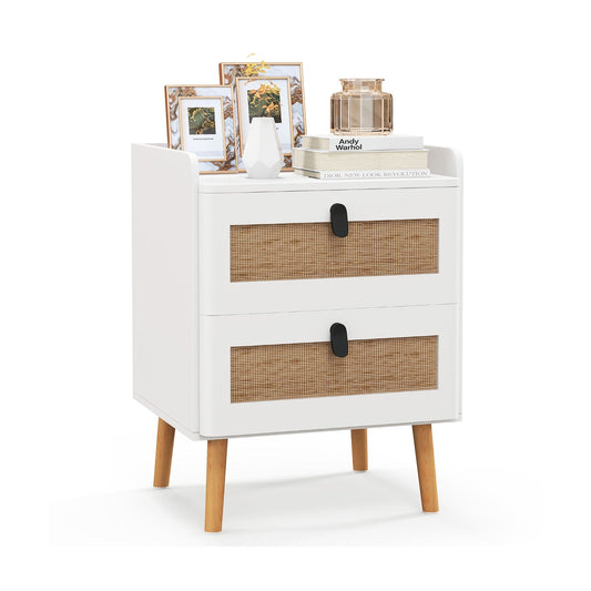 Modern End Table, 2 Rattan Drawers, White End & Side Tables White at Gallery Canada