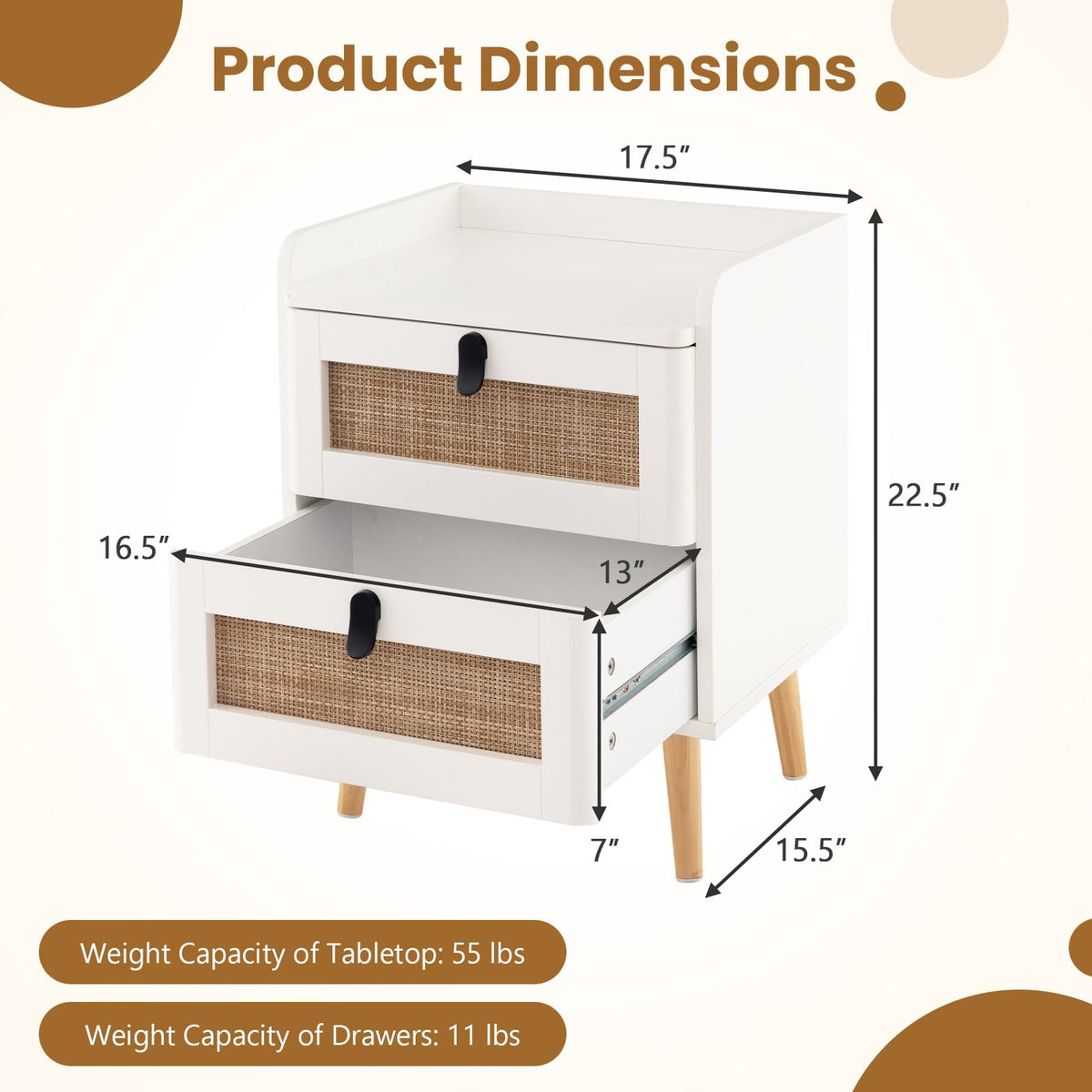 Modern End Table, 2 Rattan Drawers, White End & Side Tables at Gallery Canada