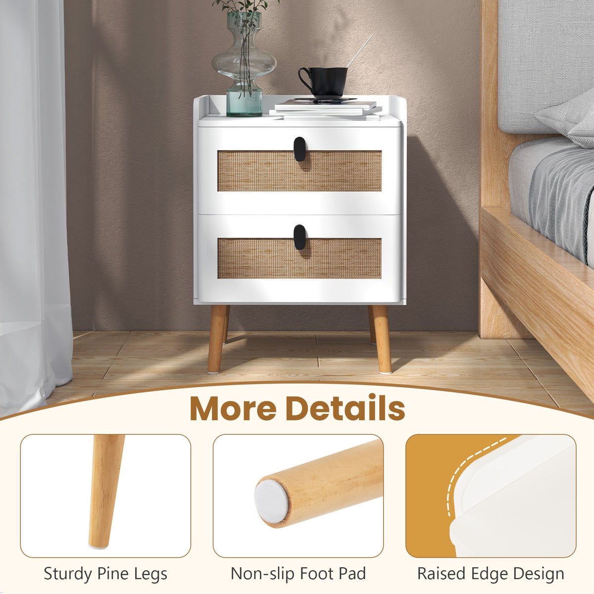 Modern End Table, 2 Rattan Drawers, White End & Side Tables at Gallery Canada