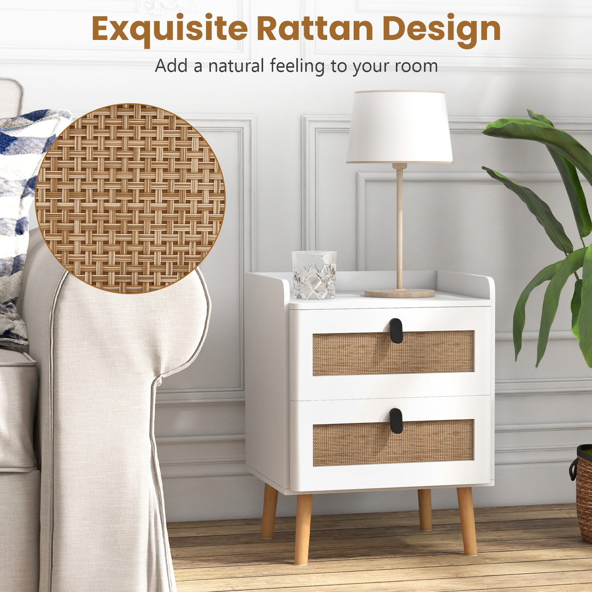 Modern End Table, 2 Rattan Drawers, White End & Side Tables at Gallery Canada