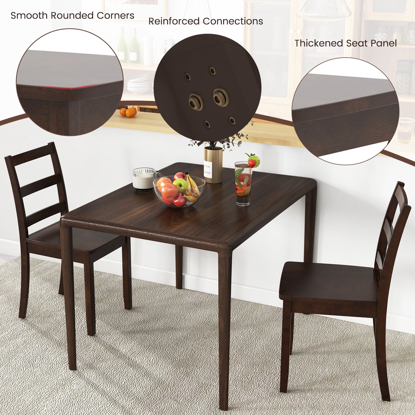 Wood Dining Chairs, Set of 2, Solid Rubber Wood Legs, Brown Dining Chairs at Gallery Canada