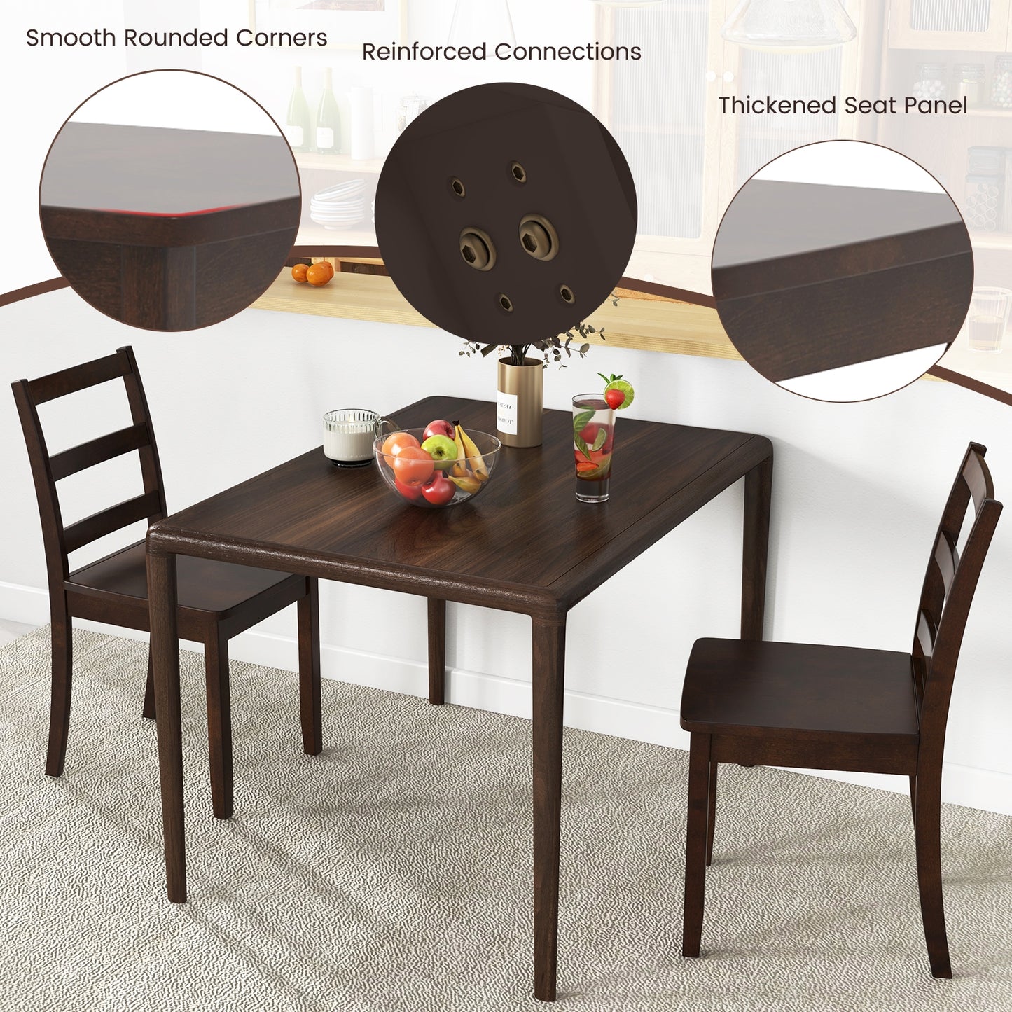 Wood Dining Chairs, Set of 2, Solid Rubber Wood Legs, Brown Dining Chairs at Gallery Canada