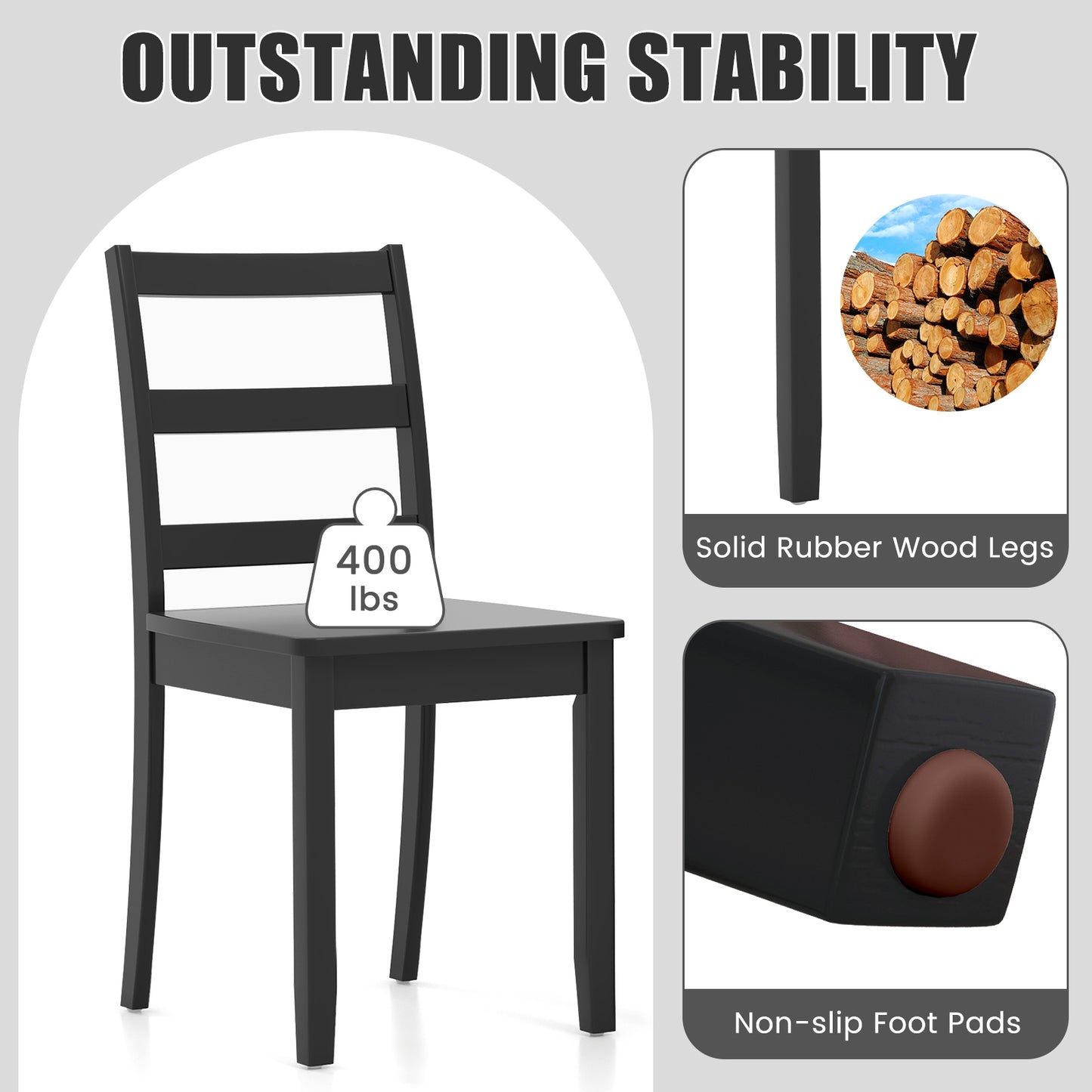 Set Of 2 Wood Dining Chairs, Solid Rubber Wood Legs, Black Dining Chairs at Gallery Canada